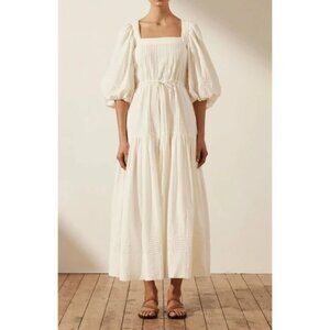 Shona Joy Priscila Pin Tuck Cross Back Midi Dress In Rice